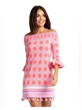 Cabana Life Coral Geo Coverluxe Smocked Dress 706-CG20 NEW Beach Dress Cruise